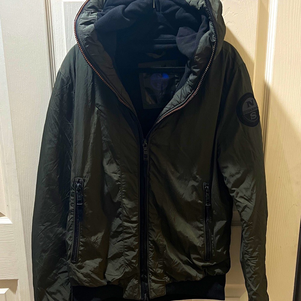North Sails Men's Green Hooded Jacket Full Zip Regular Fit Size S